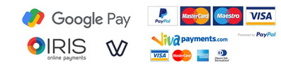 αποδεχόμαστε όλες τις χρεωστικές και πιστωτικές κάρτες, πληρωμές με paypal, πληρωμές μέσω iris, πληρωμές μέσω Paypal